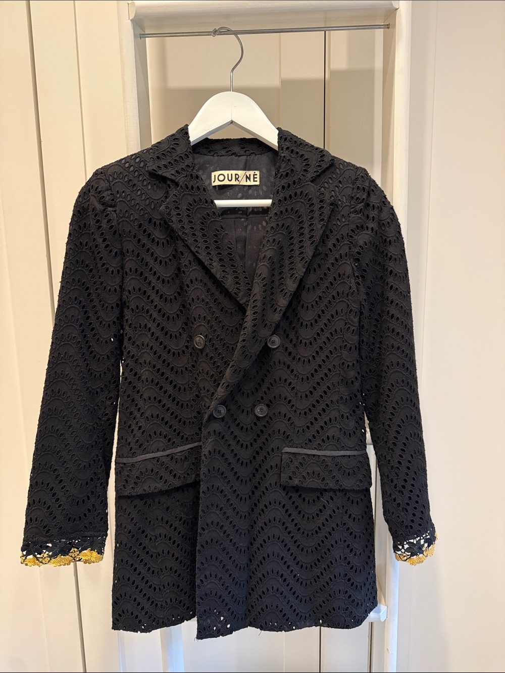 BNWOT JOUR/NÉ Black Eyelet Double Breasted Blazer Size 36